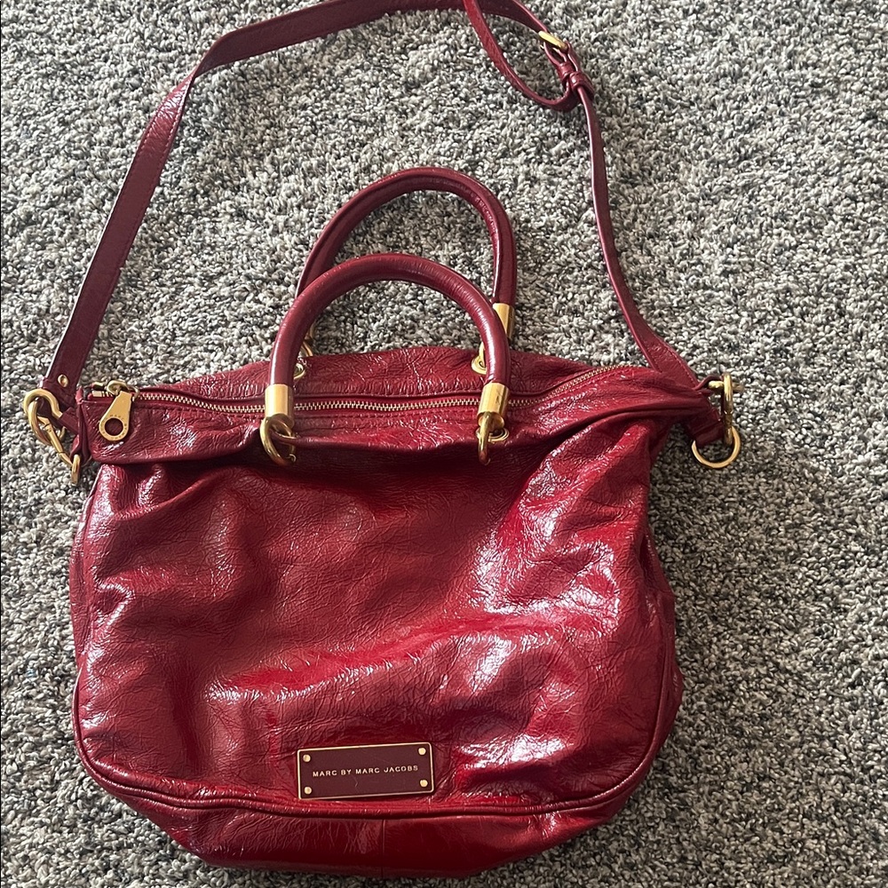 Marc Jacobs Deep Red Shoulder Bag with Gold Accents
